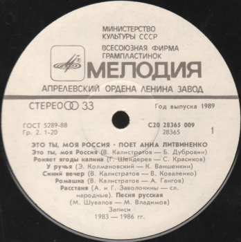 LP Анна Литвиненко: Это Ты, Моя Россия