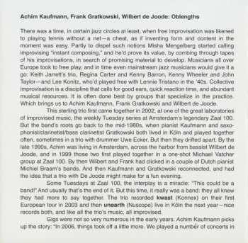 CD Achim Kaufmann / Frank Gratkowski / Wilbert De Joode: Oblengths