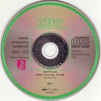 2CD Adolf Busch: Piano Trios & Piano Quartet