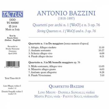 CD Antonio Bazzini: Quartetti Per Archi N. 1 E N. 3