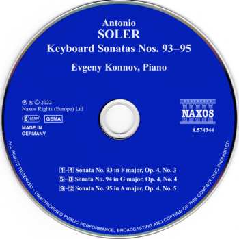 CD Padre Antonio Soler: Keyboard Sonatas Nos. 93–95