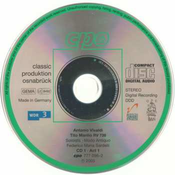 3CD/Zestaw pudełkowy Antonio Vivaldi: Tito Manlio