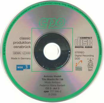 3CD/Zestaw pudełkowy Antonio Vivaldi: Tito Manlio
