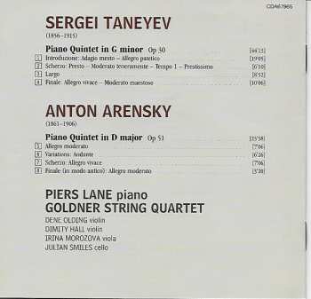 CD Sergey Ivanovich Taneyev: Piano Quintet Op. 51, Piano Quintet Op. 30