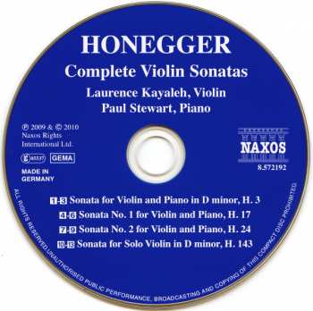 CD Arthur Honegger: Complete Violin Sonatas