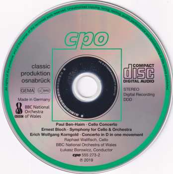 CD Erich Wolfgang Korngold: Cello Concertos