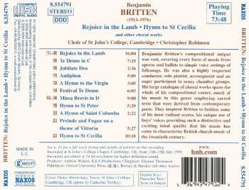 CD Benjamin Britten: Rejoice In The Lamb • Hymn To St Cecilia • Missa Brevis (And Other Choral Works)