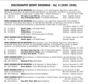 CD Benny Goodman: Volume 4 1939-1940 (The Alternative Takes In Chronological Order) LTD