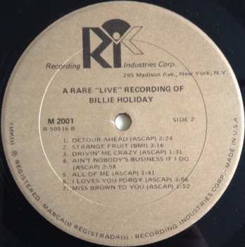 LP Billie Holiday: A Rare Live Recording Of Billie Holiday