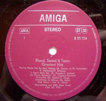 LP Blood, Sweat And Tears: Blood, Sweat & Tears Greatest Hits