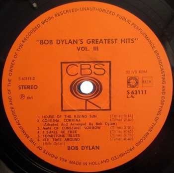 LP Bob Dylan: Bob Dylan's Greatest Hits Vol.III