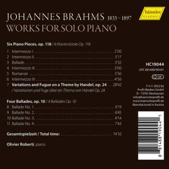 CD Johannes Brahms: Works for Solo Piano