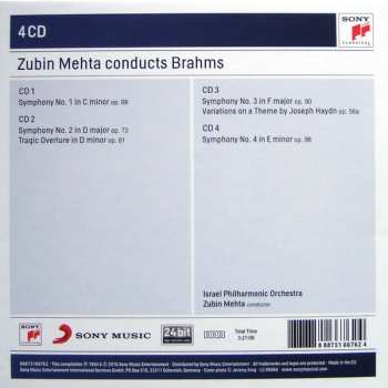 4CD/Zestaw pudełkowy Johannes Brahms: Zubin Mehta Conducts Brahms (Symphonies Nos. 1-4 • Tragic Overture • Haydn Variations)
