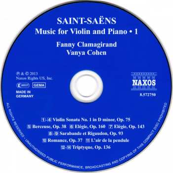 CD Camille Saint-Saëns: Music For Violin And Piano 1