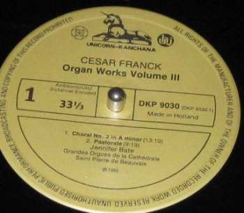 LP César Franck: The Great Organ Works Of Cesar Franck Volume III