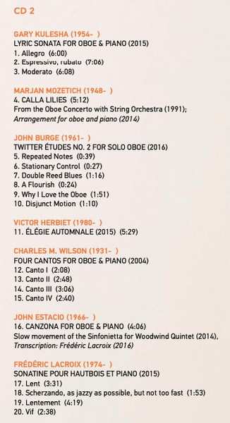 2CD Charles Hamann: Canadian Works For Oboe & Piano