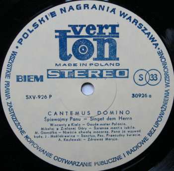 LP Chór Kościoła Najświętszego Zbawiciela W Zielonej Górze: Cantemus Domino 