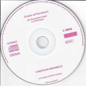 CD Christian Brembeck: Gradus Ad Parnassum / Süddeutsche Orgelkunst • The Art Of South German Organ Music