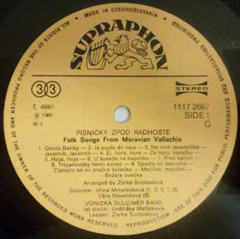 LP Cimbálová Muzika Vonička: Písničky Zpod Radhoště = Folk Songs From Moravian Vallachia