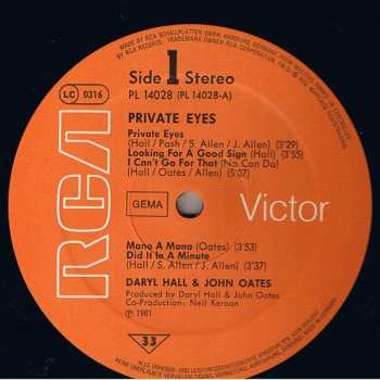 LP Daryl Hall & John Oates: Private Eyes