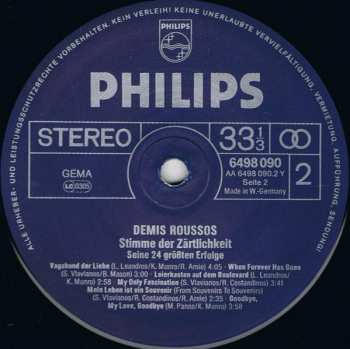 2LP Demis Roussos: Stimme Der Zärtlichkeit - Seine 24 Größten Erfolge