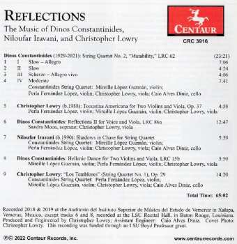 CD Christopher Lowry: Reflections: The Music Of Dinos Constantinides, Niloufar Iravani, And Christopher Lowry