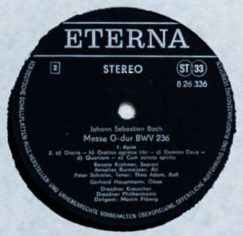 LP Johann Sebastian Bach: Messe G-moll BWV 235 / Messe G-dur BWV 236