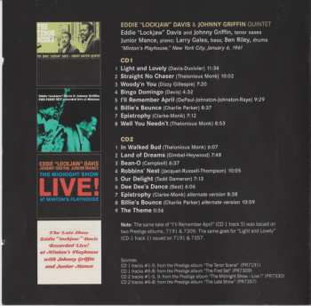2CD The Eddie Davis-Johnny Griffin Quintet: “Live” At Minton’s Playhouse In New York City