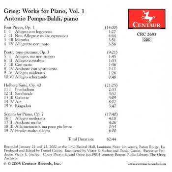 CD Edvard Grieg: Grieg: Works For Piano, Vol 1