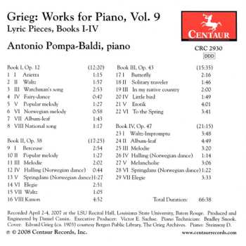 CD Edvard Grieg: Grieg: Works For Piano, Vol. 9 - Lyric Pieces, Books I-IV