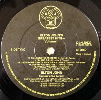 LP Elton John: Elton John's Greatest Hits Volume II