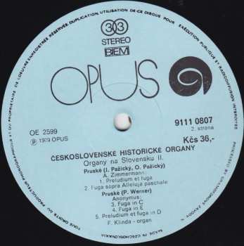 LP Ferdinand Klinda: Czechoslovak Historic Organs / Organs In Slovakia II.