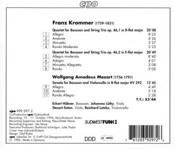 CD Wolfgang Amadeus Mozart: Bassoon Quartets Op. 46 / Sonata For Bassoon & Cello