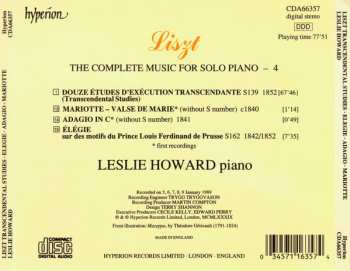 CD Franz Liszt: Transcendental Studies · Elégie Sur Des Motifs De Prince Louis Ferdinand De Pursse · Adagio · Mariotte· 