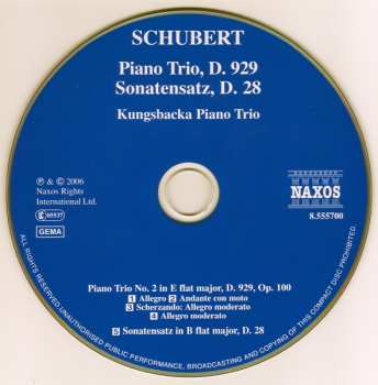 CD Franz Schubert: Piano Trio, D. 929 • Sonatensatz, D. 28