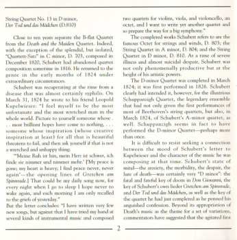 CD Franz Schubert: Quartets Nos. 13 And 8; Der Tod Und Das Mädchen