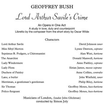 CD Geoffrey Bush: Lord Arthur Savile's Crime / Concerto For Trumpet, Piano And Strings