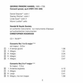 2CD Georg Friedrich Händel: Concerti Grossi, Op. 6