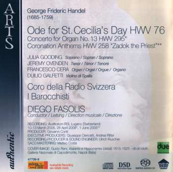SACD Georg Friedrich Händel: Ode For St. Cecilia's Day HWV 76 / Concerto For Organ HWV 295 / Coronation Anthems HWV 258 "Zadok The Priest"