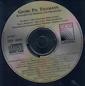 CD Georg Philipp Telemann: Konzerte Für Hörner Und Orchester = Concertos For Horn And Orchestra
