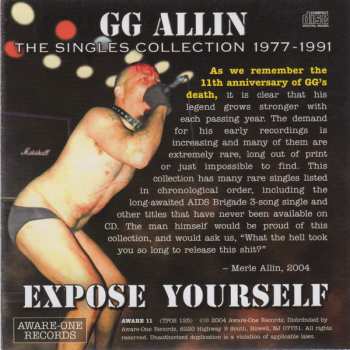 CD GG Allin: Expose Yourself - The Singles Collection 1977-1991