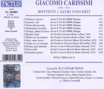 CD Giacomo Carissimi: Mottetti E Sacri Concerti