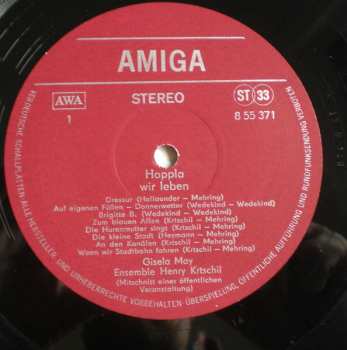 LP Gisela May: Hoppla Wir Leben