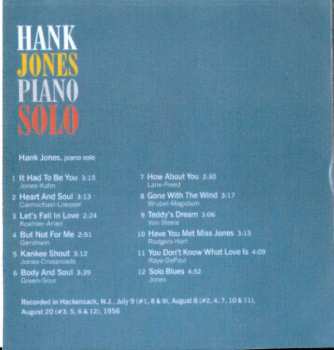 CD Hank Jones: Piano Solo