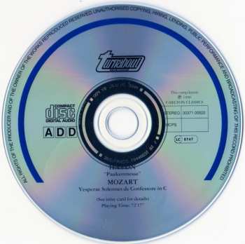 CD Wolfgang Amadeus Mozart: Mass In Time Of War / Vesperae Solennes De Confessore