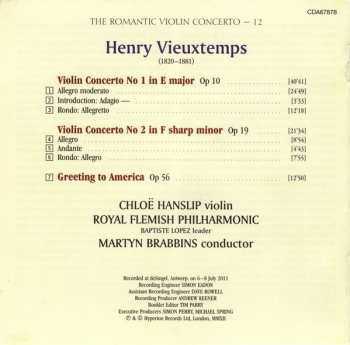 CD Henri Vieuxtemps: Violin Concerto No 1, Op 10 • Violin Concerto No 2, Op 19 • Greetings To America, Op. 56