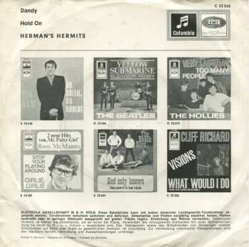 SP Herman's Hermits: Dandy / Hold On