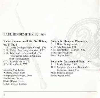 CD Paul Hindemith: Kleine Kammermusik, Sonaten