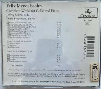 CD Jeffrey Solow: Felix Mendelssohn: Complete Works For Cello And Piano