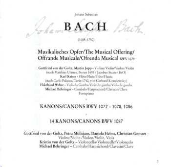 CD Johann Sebastian Bach: Musical Offering BWV 1079 / Canons BWV 1072 - 1078, 1086, 1087